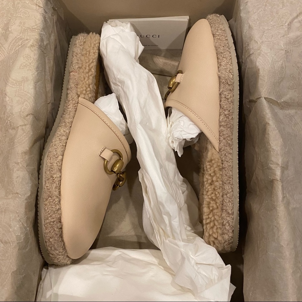 SOLD on RR ⭐️ GUCCI Horsebit Shearling-Lined Leather Mule Flat Slippers NWOT - Picture 9 of 16
